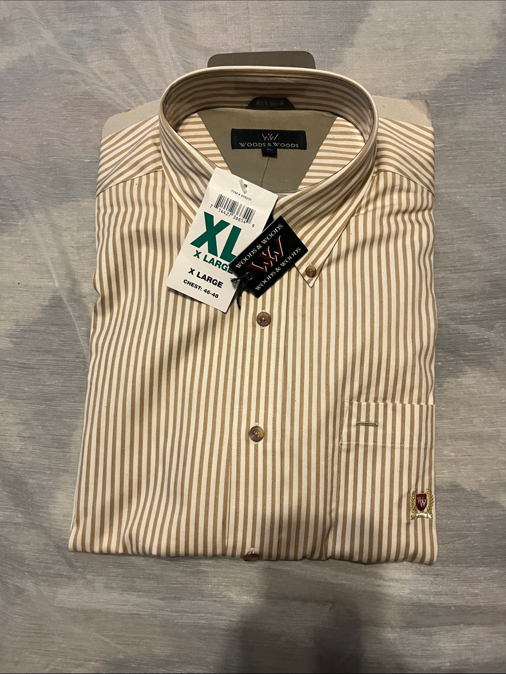 XL Tan and White Stripe Button-Down Shirt